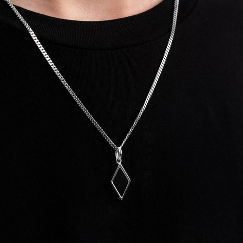 NASZYJNIK ONYKS Z DIAMENTEM SREBRO 925 RODOWANE - IDENTIM®