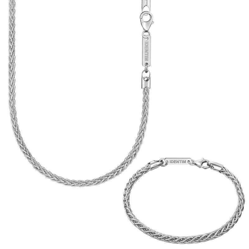 ZESTAW ŁAŃCUSZKÓW PLECIONYCH SREBRO 925 RODOWANE 3,60MM