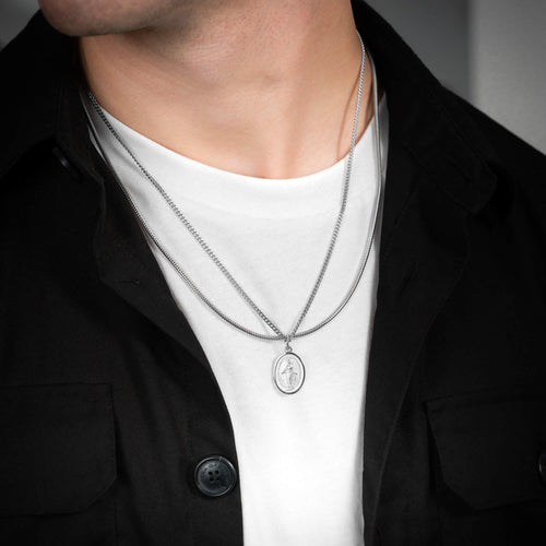 NASZYJNIK MADONNA ZESTAW ŁAŃCUSZEK WĄŻ SREBRO 925 RODOWANE - IDENTIM®