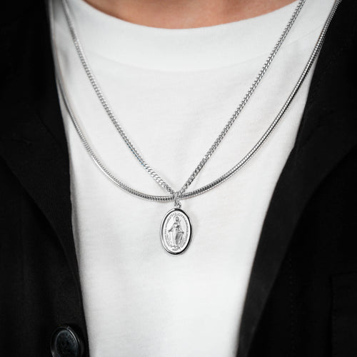 NASZYJNIK MADONNA ZESTAW ŁAŃCUSZEK WĄŻ SREBRO 925 RODOWANE - IDENTIM®