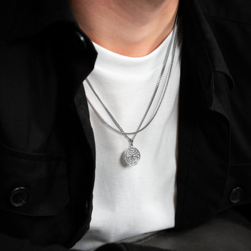 NASZYJNIK Z KOMPASEM ZESTAW NASZYJNIKÓW FRANCO SREBRO 925 RODOWANE - IDENTIM®