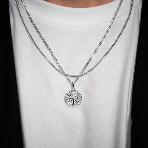 NASZYJNIK Z KOMPASEM ZESTAW NASZYJNIKÓW FRANCO SREBRO 925 RODOWANE - IDENTIM®