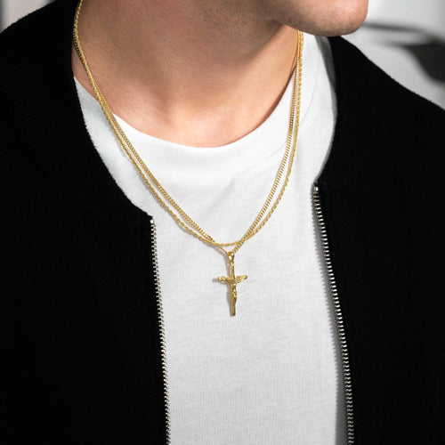 NASZYJNIK KRZYŻ ZESTAW NASZYJNIK SZNUR 925 SREBRO 18 KARATOWE POZŁACANE - IDENTIM®