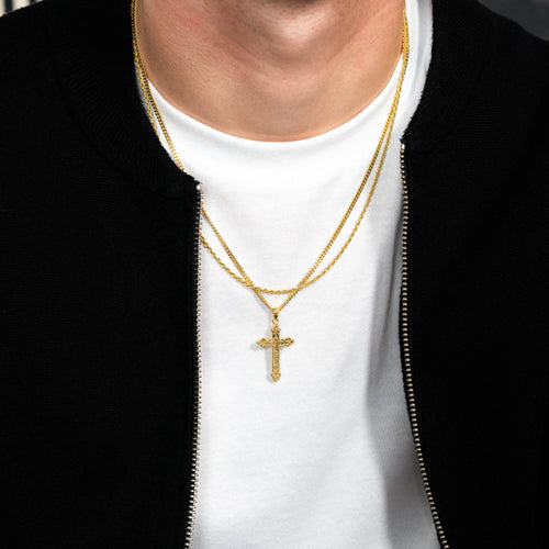 NASZYJNIK KRZYŻ ZESTAW NASZYJNIK SZNUR 925 SREBRO 18 KARATOWE POZŁACANE - IDENTIM®