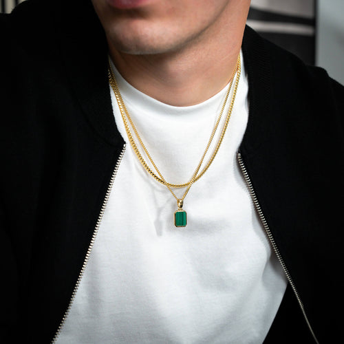 NASZYJNIK Z MALACHITEM NA ŁAŃCUSZKU, SREBRO 925 POZŁACANE 18-KARATOWYM ZŁOTEM - IDENTIM®