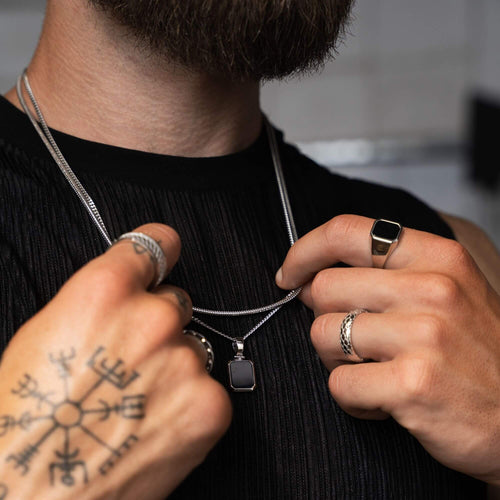 NASZYJNIK Z ONYKSEM ZESTAW ŁAŃCUSZEK WĄŻ SREBRO 925 RODOWANE - IDENTIM®