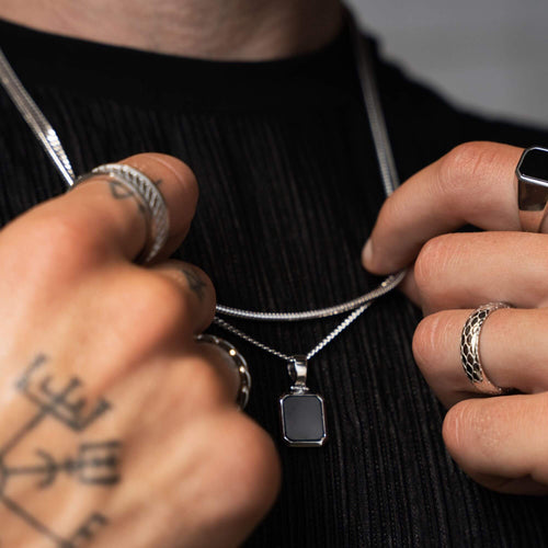 NASZYJNIK Z ONYKSEM ZESTAW ŁAŃCUSZEK WĄŻ SREBRO 925 RODOWANE - IDENTIM®