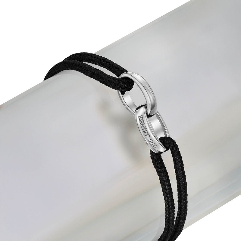BRANSOLETKA GLORY CZARNY STOFFARMBAND 585 BIAŁE ZŁOTO