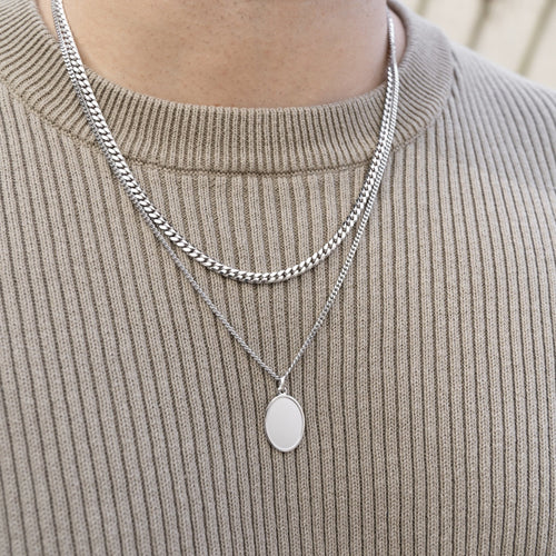 OWALNY NASZYJNIK Z BLASZKĄ DO GRAWEROWANIA, SREBRO 925 RODOWANE - IDENTIM®