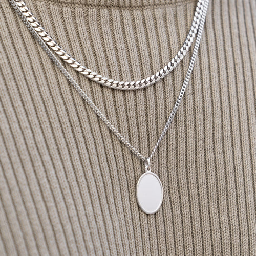 OWALNY NASZYJNIK Z BLASZKĄ DO GRAWEROWANIA, SREBRO 925 RODOWANE - IDENTIM®