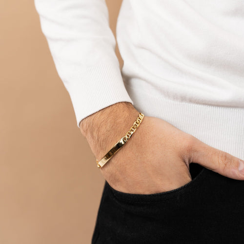 BRANSOLETKA IDENTYFIKACYJNA Z PANCERNYM PASKIEM ZE SREBRA 925 POZŁACANEGO 18-KARATOWYM ZŁOTEM - IDENTIM®