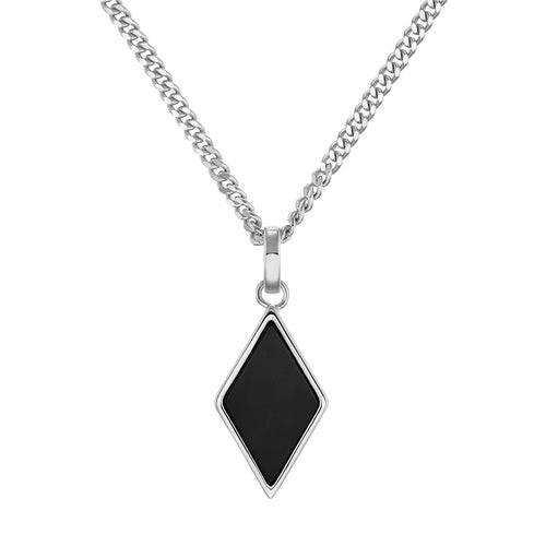 NASZYJNIK ONYKS Z DIAMENTEM SREBRO 925 RODOWANE - IDENTIM®