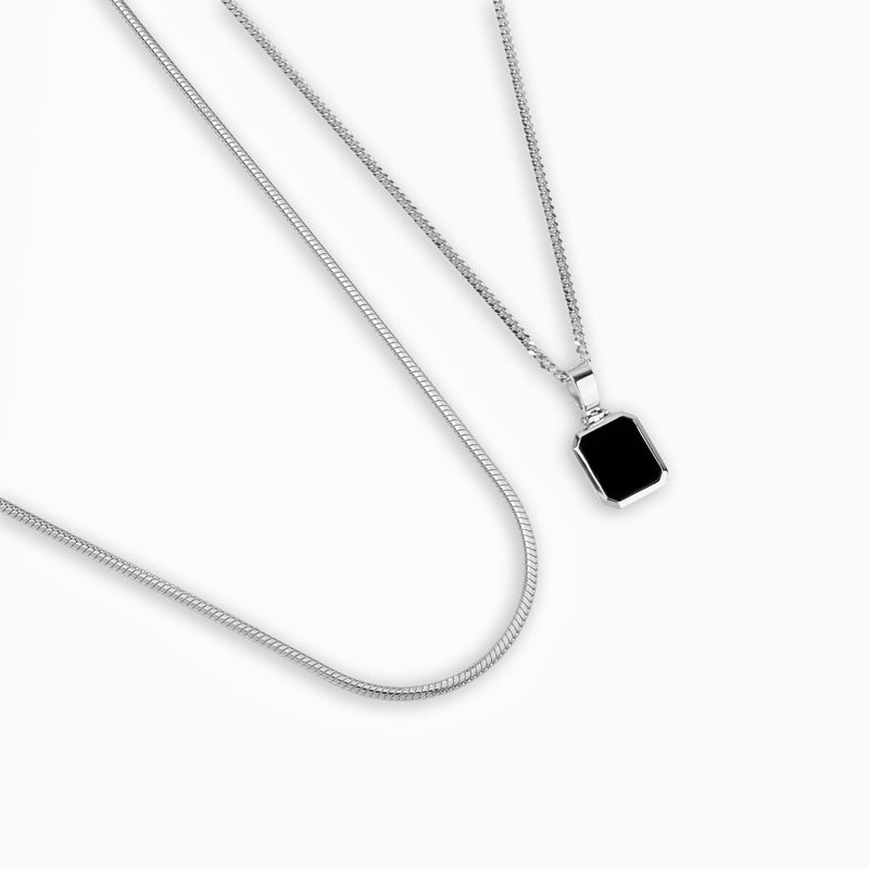 NASZYJNIK Z ONYKSEM ZESTAW ŁAŃCUSZEK WĄŻ SREBRO 925 RODOWANE