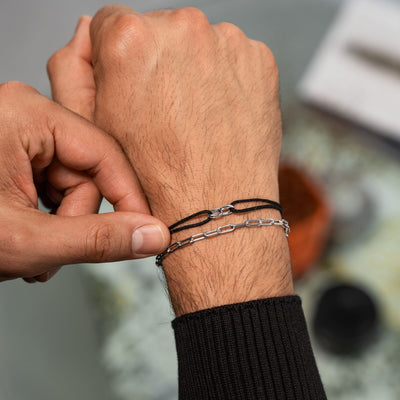 BRANSOLETKA GLORY CZARNY STOFFARMBAND 585 BIAŁE ZŁOTO