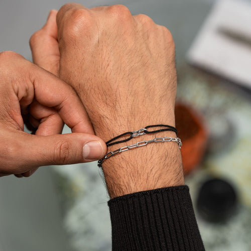 BRANSOLETKA GLORY CZARNY STOFFARMBAND 585 BIAŁE ZŁOTO