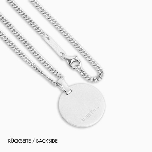 NASZYJNIK Z GRAWEREM OKRĄGŁY LODOWY MAT SREBRO 925 RODOWANE