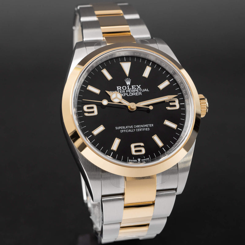 ROLEX EXPLORER 36 STAL/ZŁOTO - 124273 - 2023 - PEŁNY ZESTAW - CZĘŚCIOWO KLEJONY - NOWY