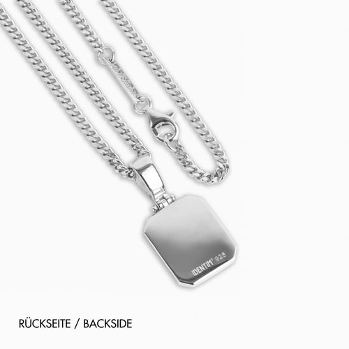 NASZYJNIK Z OŚMIOKĄTNYM LAPISEM, SREBRO 925 RODOWANE