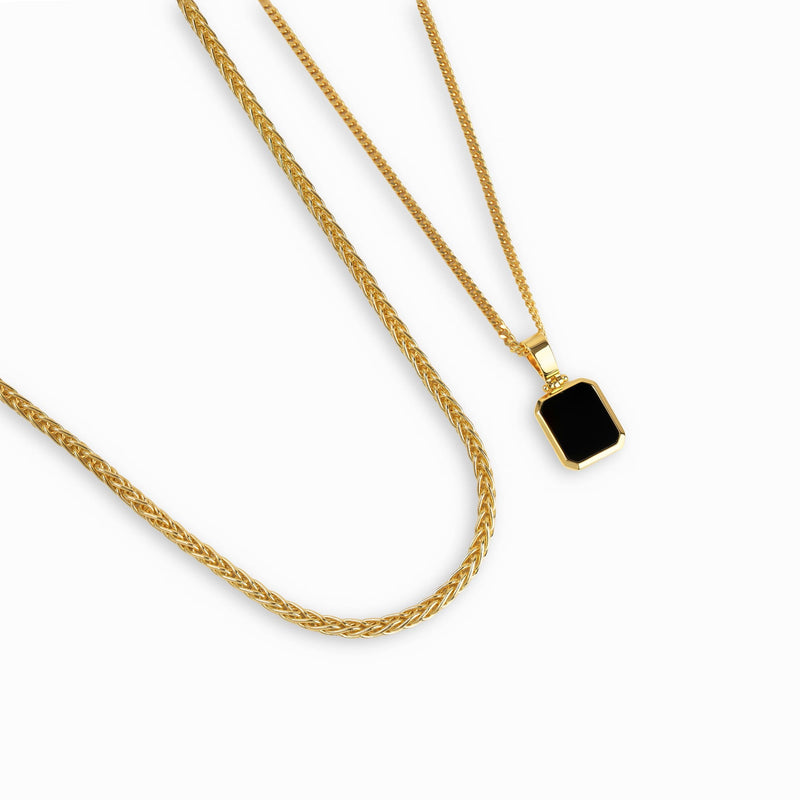 NASZYJNIK Z ONYKSEM ZESTAW PLECIONY SREBRO 925 POZŁACANE 18-KARATOWYM ZŁOTEM