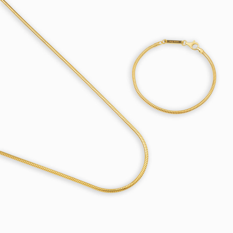 ZESTAW ŁAŃCUSZKÓW WĘŻOWYCH ZE SREBRA 925 POZŁACANEGO 18-KARATOWYM ZŁOTEM 2,50 MM