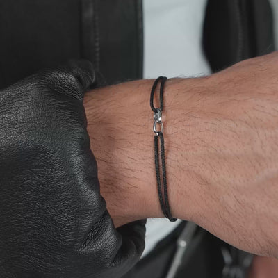 BRANSOLETKA GLORY CZARNY STOFFARMBAND 585 BIAŁE ZŁOTO